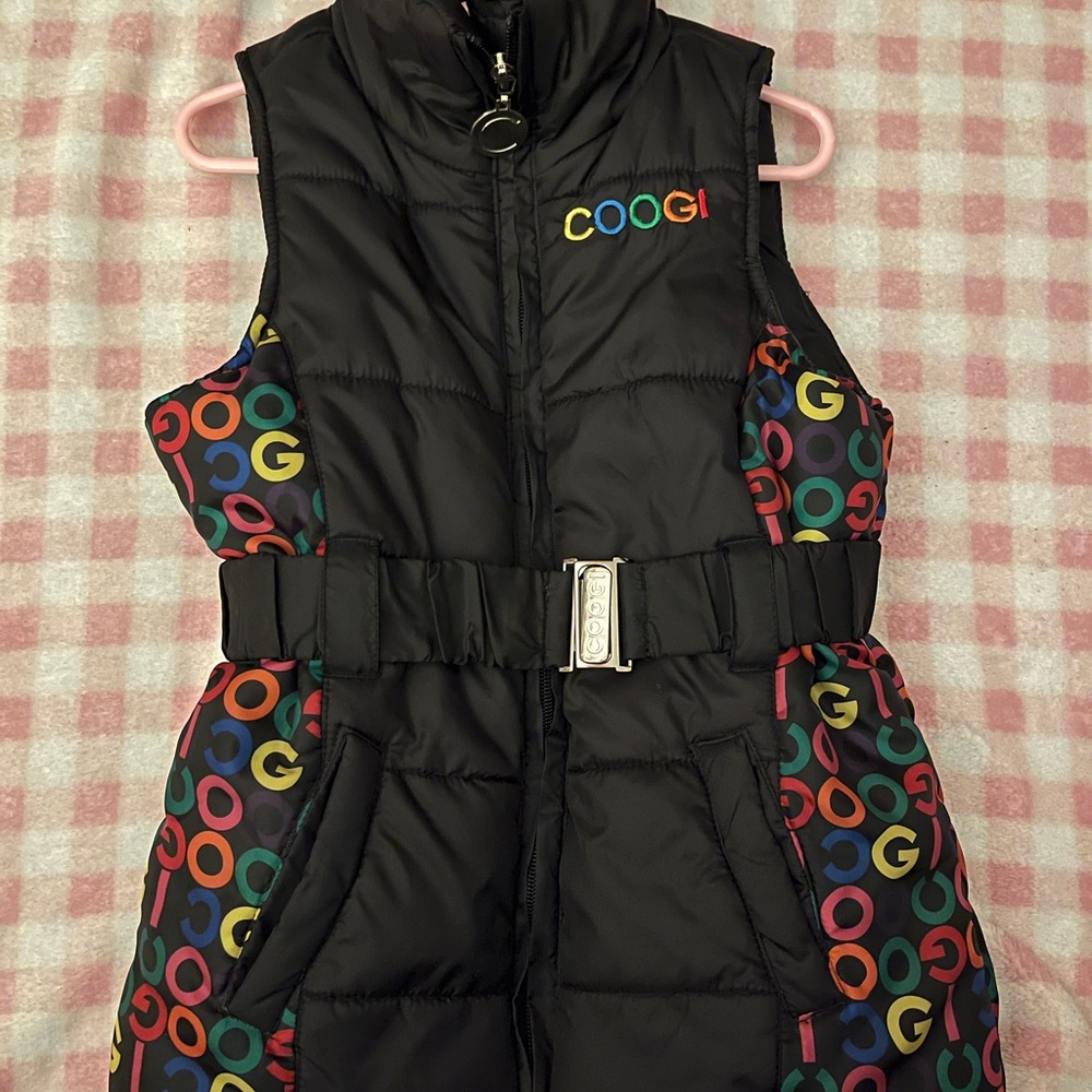 COOGI Black Vest with Multicolor Logo Pattern